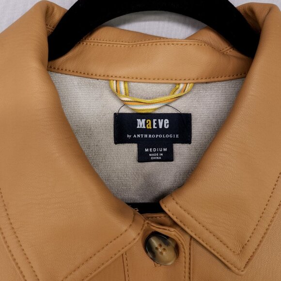 Anthropology Maeve Shirt Jacket Faux Leather Size Medium Button Up Front Pockets - Picture 8 of 13